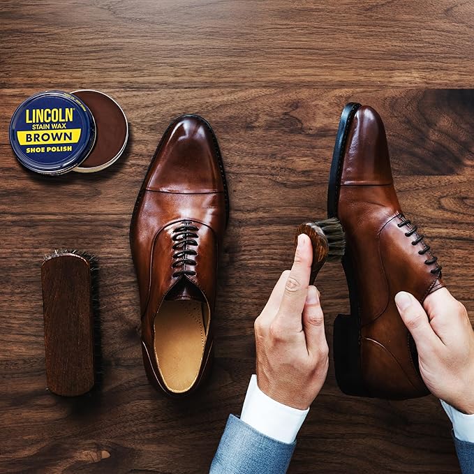 Lincoln Shoe Shine Brush Kit 7 Piece Set – Premium 100% Horsehair Brush Set with 6.7" Shine Brush, 2 Applicators, 2 Shoe Horns & 2 Soft Polish Cloths – Leather Shoe Care Kit for Men & Women