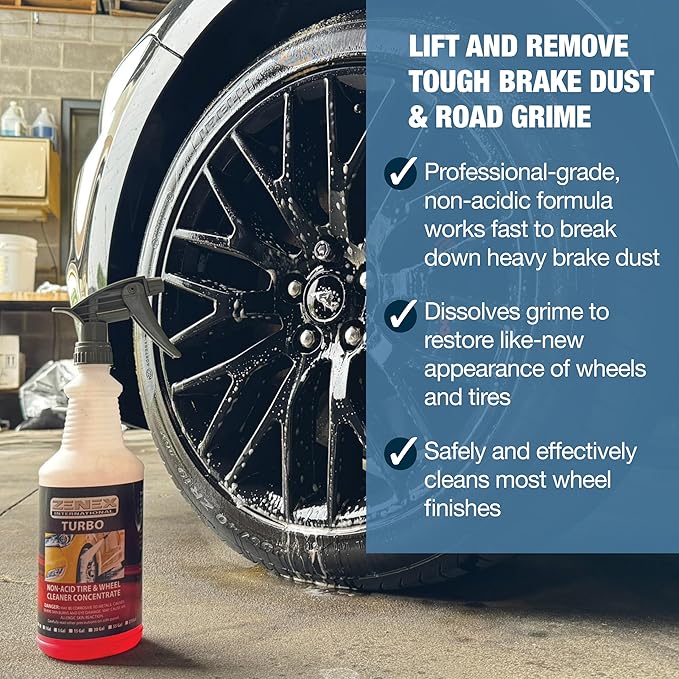 Zenex Turbo Wheel Cleaner - Professional-grade Wheel & Tire Detailer | Removes Grease, Brake Dust, & Road Grime | Chrome, Stainless Steel, Painted, & Rubber Surfaces | Non-Acidic | 32 oz (2 Pack)