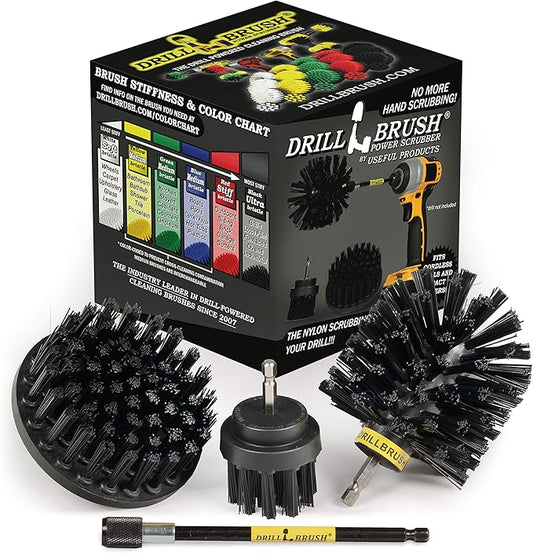 BBQ Scrubbing Brush Set - Electric Spin Scrubber Grill Accessories - Grill Brush Cleaning Kit with Extension - Outdoor Cleaning Supplies - Industrial Scrubbing - Driveway Cleaner