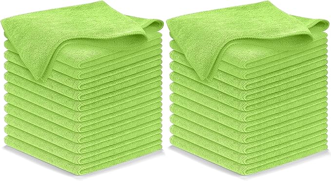 USANOOKS Microfiber Cleaning Cloth Light Green - 24 Pcs 12.5"x12.5" - High Performance - 1200 Washes, Ultra Absorbent Towels Weave Grime & Liquid for Streak-Free Mirror Shine - Car Washing Cloth