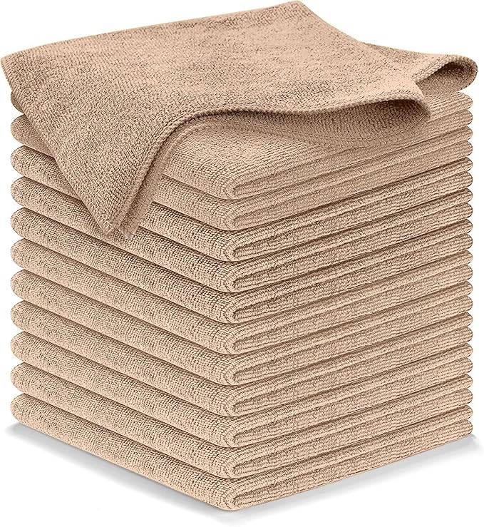USANOOKS Microfiber Cleaning Cloth - Beige - 12Pcs (12.5x12.5 inch) High Performance - 1200 Washes, Ultra Absorbent Car Towel Traps Grime & Liquid for Streak-Free Mirror Shine - car Washing Cloth