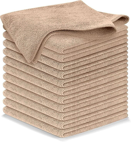 USANOOKS Microfiber Cleaning Cloth - Beige - 12Pcs (12.5x12.5 inch) High Performance - 1200 Washes, Ultra Absorbent Car Towel Traps Grime & Liquid for Streak-Free Mirror Shine - car Washing Cloth