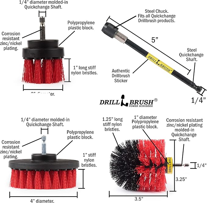Stiff Bristle Power Scrubber Kit with Extension - Pressure Washer Surface Cleaner Alternative - Ideal for Cleaning Outdoor Garden, Fire Pit, Patio, Graveyard Tombstone, Bird Bath, Siding, and Deck