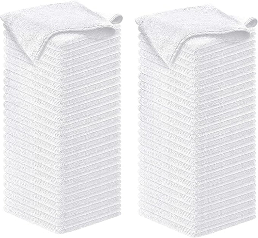 USANOOKS Microfiber Cleaning Cloth - White - 100Pcs (12.5x12.5 inch) High Performance - 1200 Washes, Ultra Absorbent Car Towel Traps Grime & Liquid for Streak-Free Mirror Shine - Car Washing Cloth