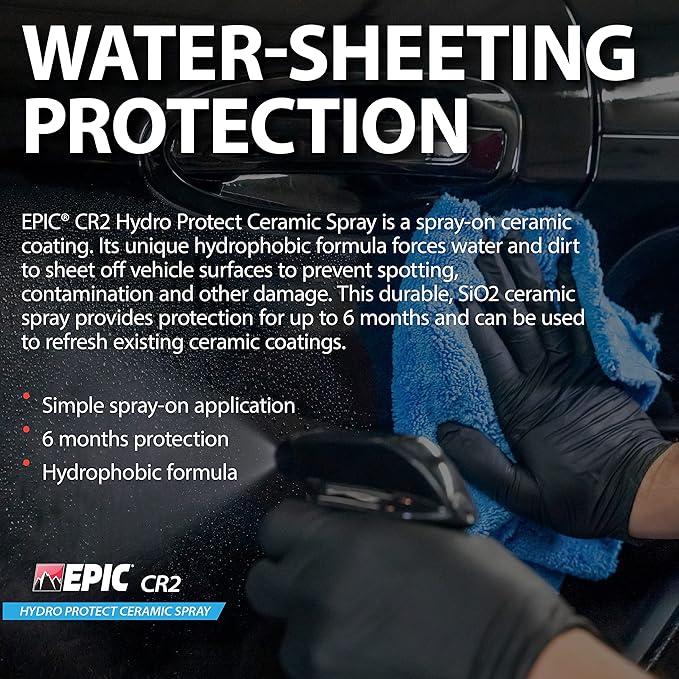 Malco EPIC CR2 Hydro Protect Ceramic Spray – Rejuvenates and Protects Vehicle Exterior Finishes/Shine, Protect, and Beautify Your Vehicle/Deep Hydrophobic Shine on All Types of Surfaces/16oz (109416)