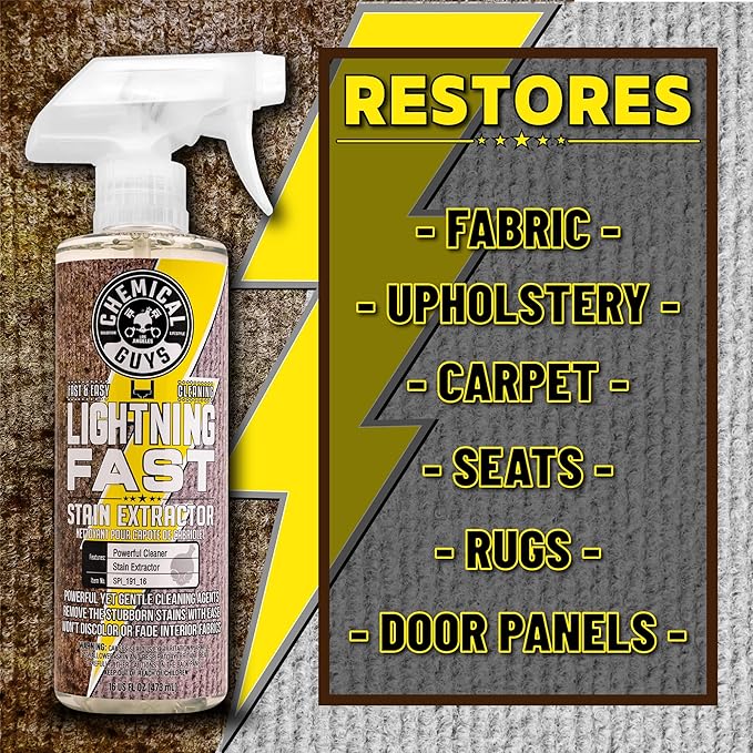 Chemical Guys Lightning Fast Carpet and Upholstery Stain Extractor - Chemical Guys Carpet Cleaner, Great for Fabric, Upholstery, Cars, Home, Office, Furniture, and More, Fresh Scent - 16 oz