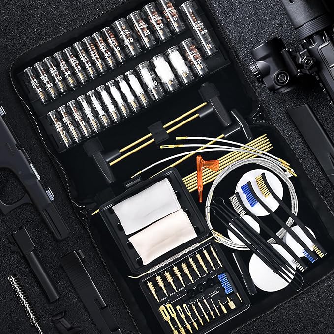 GLORYFIRE Gun Cleaning Kit Handgun Shotgun Pistol Cleaning Kit for All Guns with High-end Brass Brushes, Mops, Jags, Reinforced, Lengthened Rods and Gun Cleaning Snake&Ropes