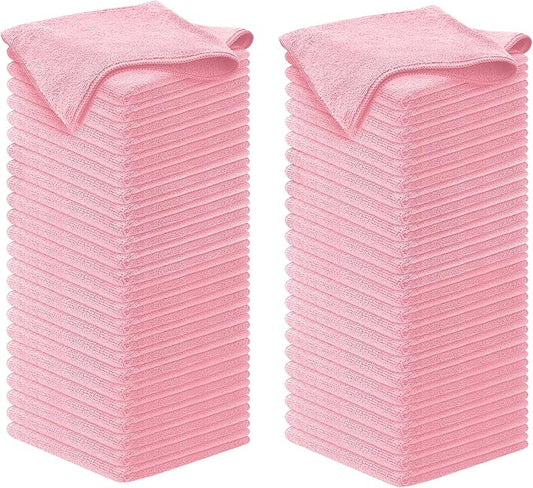 USANOOKS Microfiber Cleaning Cloth Light Pink - 100 Pcs 12.5"x12.5" - High Performance - 1200 Washes, Ultra Absorbent Towels Weave Grime & Liquid for Streak-Free Mirror Shine - Car Washing Cloth