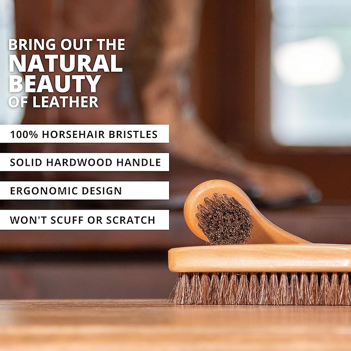 Horse Hair Brush Kit - Ideal for Boot or Shoe Brushes - Soft Non-Scratching Horsehair Bristles - Comfy Hard Wood Handle for Cleaning, Polishing, Shining Leather Boots or Shoes