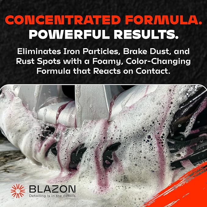 BLAZON Iron Decon - Max Strength Iron Remover & Wheel Cleaner, 2X Concentration for Rapid Removal of Iron Buildup, Brake Dust, and Rust Spots, Low Odor Formula - Citrus Scent - 16 Oz