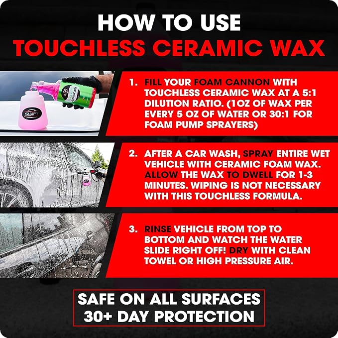 Swift Touchless Ceramic Foamable Wax (1 Gallon) – Spray On/Rinse Off For High-Gloss, Hydrophobic Protective Layer | For Foam Cannon & Foam Pump Sprayer After Car Wash | Wax Cars, Trucks, RV’s & More!