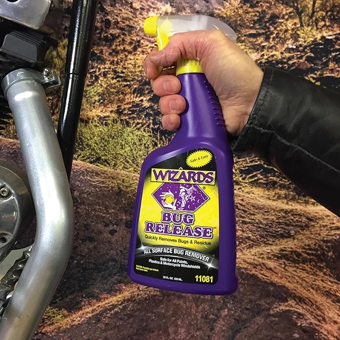 Wizards Motorcycle Cleaning Kit - Bike Wash Foam and Rinse, Quick Detailer Spray, and Bug Remover with Fiber Cloth and Detailing Bag - Portable Motorcycle Wash Kit with Accessories