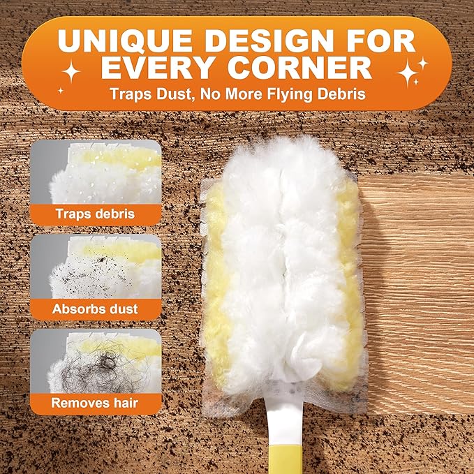 JOYMOOP Disposable Duster for Cleaning, with 1 Yellow Handles & 12 Ct Yellow Heavy Duty Refills for Swiffer Feather Duster, Household Cleaning Tool for Electronics, Dusting Furniture, Blinds