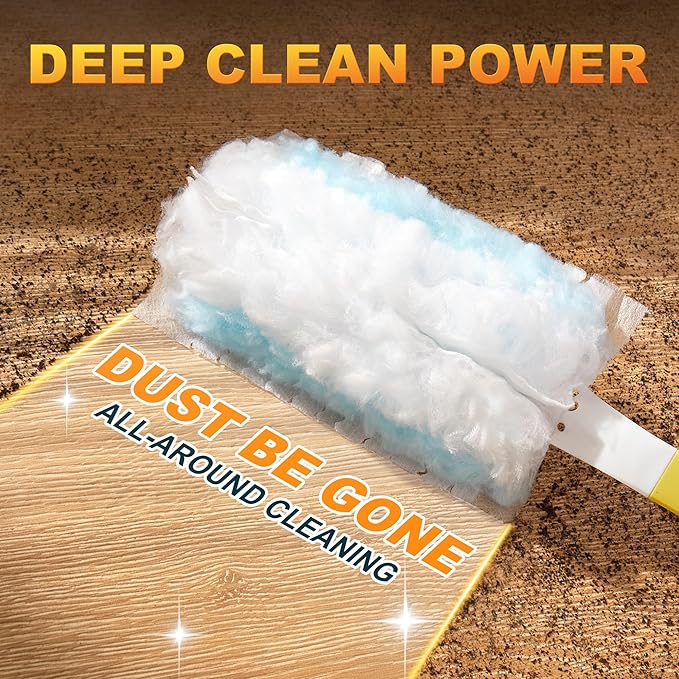 JOYMOOP Disposable Duster for Cleaning, with 1 Handles & 48 Ct Blue Heavy Duty Refills for Swiffer Feather Duster, Household Cleaning Tool for Electronics, Dusting Furniture, Blinds, Pet Hair