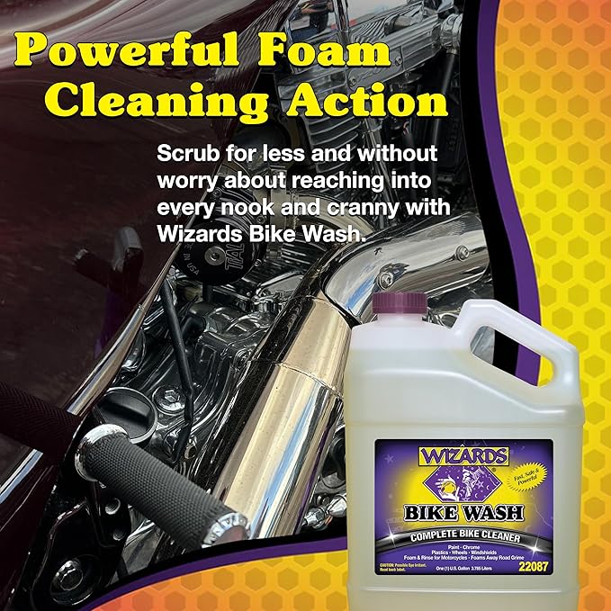 Wizards Bike Wash - Cleaner For Motorcycle Washing Kit - Quick Detailer for Bike Kit with Bug Remover - For Your Motorcycle Accessories and Detail Kit - 1 Gallon
