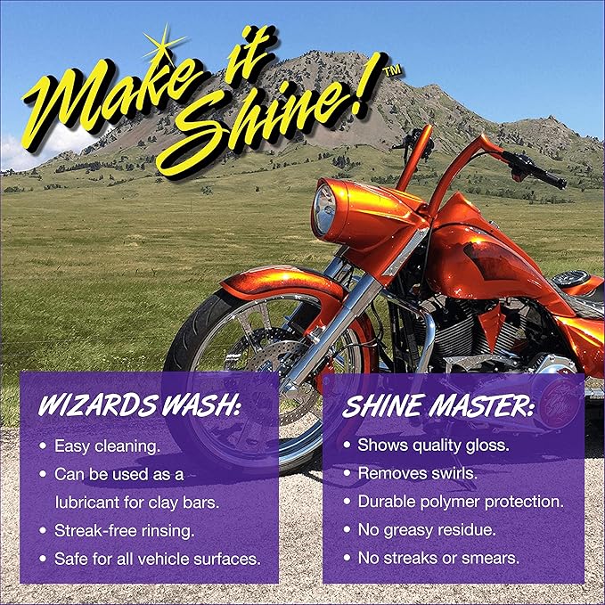 Wizards Car Detailing Kit - Premium and Comprehensive Car Cleaning Kit - 7 Piece Car Detail Kit with Mist n Shine, Tire and Vinyl Shine, Wash, Shine Master - Great Car Cleaning Gift Set