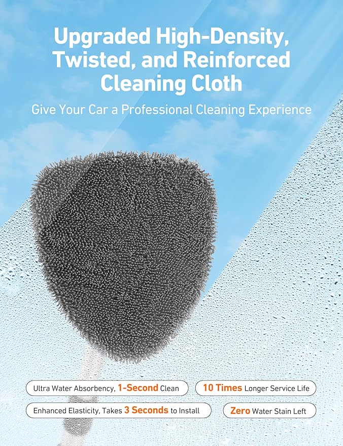 AstroAI Car Windshield Cleaner Tool, Window Cleaning Kit with 39in Car Mirror Squeegee, 4 Reusable Microfiber Pads and Extendable Handle, Gray
