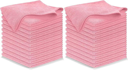 USANOOKS Microfiber Cleaning Cloth Light Pink - 24 Pcs 12.5"x12.5" - High Performance - 1200 Washes, Ultra Absorbent Towels Weave Grime & Liquid for Streak-Free Mirror Shine - Car Washing Cloth