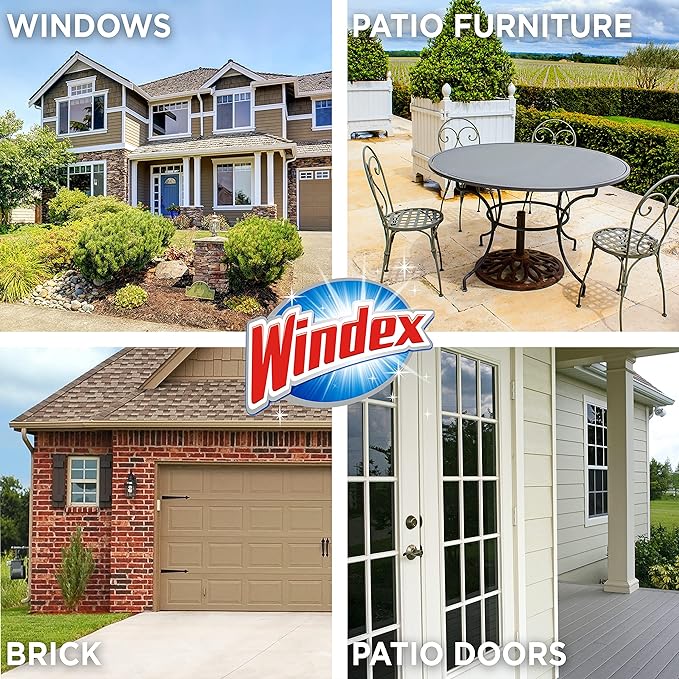 Windex Outdoor Window and Glass Cleaner for Hose Ammonia Free, Concentrated Formula for Deep Outdoor Clean, Patio Cleaner, Compatible With All Hoses, 32 Fl Oz (Pack of 2)